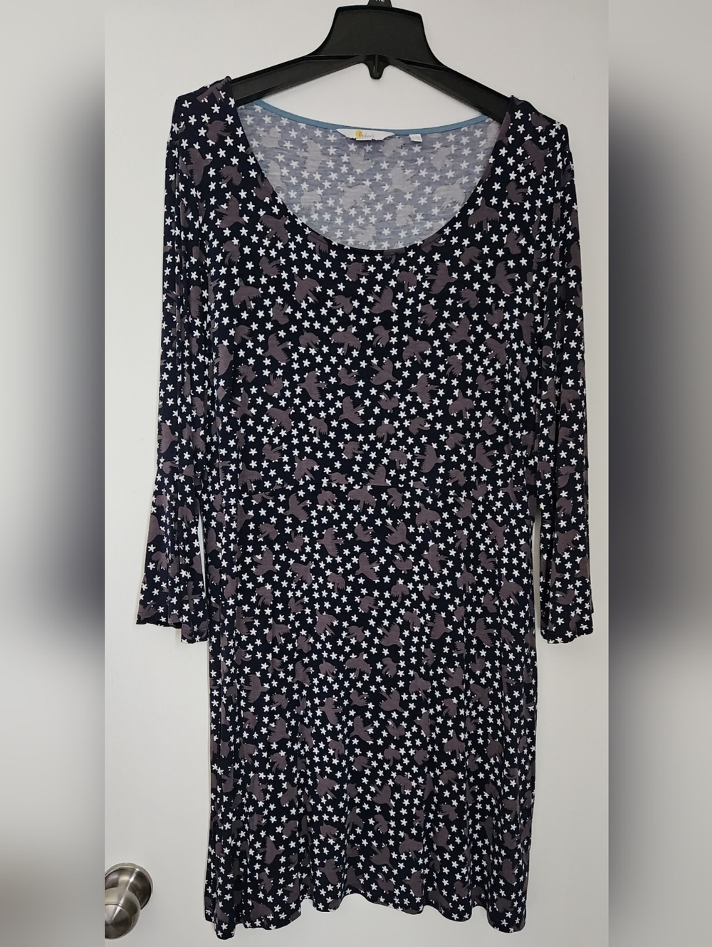Boden Navy Knee-Length Soft Dress with Stars and Doves, 16, XL